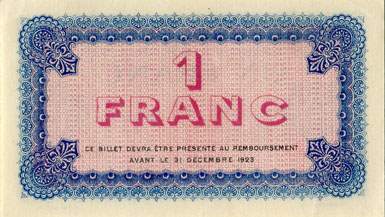 Billet de la Chambre de Commerce de Lyon - 1 franc - d�lib�ration du 19 f�vrier 1920 - 8�me s�rie - n� 004,728