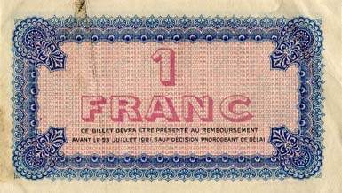 Billet de la Chambre de Commerce de Lyon - 1 franc - d�lib�ration du 23 juillet 1916 - 3�me s�rie