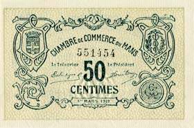 Billet de la Chambre de Commerce du Mans - 50 centimes - 2�me s�rie - 1er mars 1917 - avec timbre sec