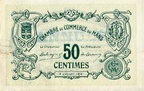 Billet de la Chambre de Commerce du Mans - 50 centimes - 8 juillet 1915 - sp�cimen annul�