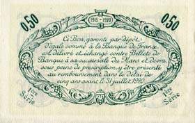 Billet de la Chambre de Commerce du Mans - 50 centimes - 8 juillet 1915 - sp�cimen annul�