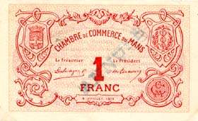 Billet de la Chambre de Commerce du Mans - 1 franc - 8 juillet 1915, 1�re s�rie - sp�cimen annul�