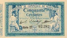 Billet de la Chambre de Commerce de Marseille - 50 centimes - d�lib�rations du 12 ao�t 1914 - s�rie en chiffres