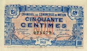 Billet de la Chambre de Commerce de Melun - 50 centimes - 15 octobre 1915