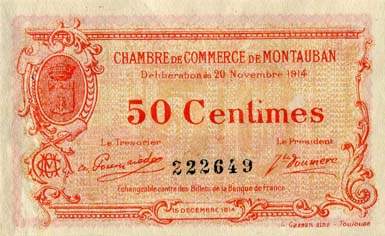 Billet de la Chambre de Commerce de Montauban - 50 centimes - d�lib�ration du 20 novembre 1914 - n�222619