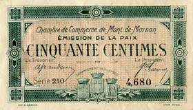Billet de la Chambre de Commerce de Mont-de-Marsan - 50 centimes - émission de la Paix
