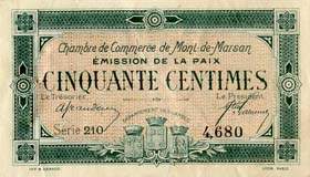 Billet de la Chambre de Commerce de Mont-de-Marsan - 50 centimes - �mission de la Paix
