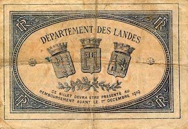 Billet de la Chambre de Commerce de Mont-de-Marsan - 1 franc - d�lib�ration du 1er d�cembre 1914 - �mission 1916