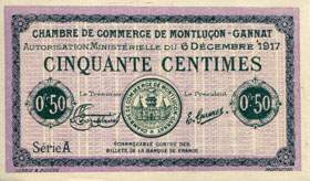 Billet de la Chambre de Commerce de Montlu�on - Gannat - 50 centimes - Autorisation Minist�rielle du 6 d�cembre 1917 - sp�cimen