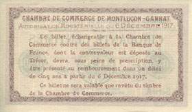 Billet de la Chambre de Commerce de Montlu�on - Gannat - 50 centimes - Autorisation Minist�rielle du 6 d�cembre 1917 - sp�cimen