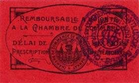 Ticket de la Chambre de Commerce de Montlu�on - Gannat - 10 centimes avec cachet noir au verso - 52 x 30 mm - signature du pr�sident