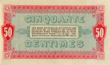 Billet de la Chambre de Commerce de Moulins et Lapalisse - 50 centimes - d�lib�ration du 12 mai 1916 - s�rie 108 - n� 1,446