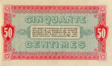 Billet de la Chambre de Commerce de Moulins et Lapalisse - 50 centimes - d�lib�ration du 12 mai 1916 - s�rie 108 - n� 1,446