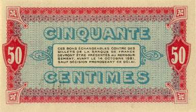 Billet de la Chambre de Commerce de Moulins et Lapalisse - 50 centimes - d�lib�ration du 13 octobre 1916 - s�rie 162 - n� 0,116