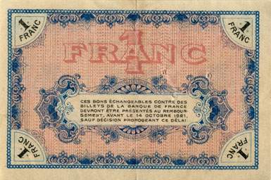 Billet de la Chambre de Commerce de Moulins et Lapalisse - 1 franc - délibération du 13 octobre 1916 - série AO 190