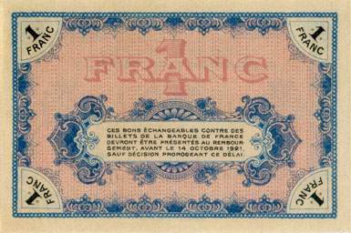 Billet de la Chambre de Commerce de Moulins et Lapalisse - 1 franc - d�lib�ration du 13 octobre 1916 - s�rie L 162 - n� 0,320