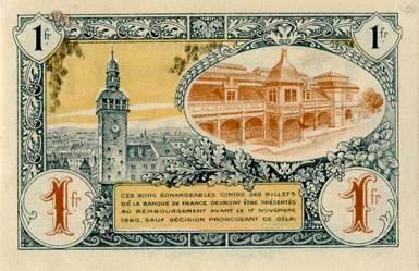 Billet de la Chambre de Commerce de Moulins et Lapalisse - 1 franc - d�lib�ration du 17 novembre 1921 - s�rie 42 - n� 003,166