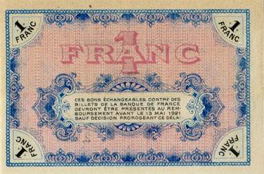 Billet de la Chambre de Commerce de Moulins et Lapalisse - 1 franc - d�lib�ration du 12 mai 1916 - s�rie AN 139 - n� 2,635