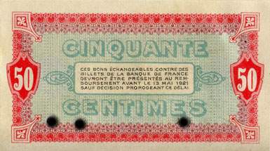 Billet de la Chambre de Commerce de Moulins et Lapalisse - 50 centimes - délibération du 12 mai 1916 - spécimen annulé