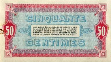 Billet de la Chambre de Commerce de Moulins et Lapalisse - 50 centimes - Délibération du 14 décembre 1917 - spécimen annulé