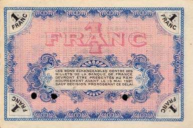 Billet de la Chambre de Commerce de Moulins et Lapalisse - 1 franc - délibération du 12 mai 1916 - spécimen annulé
