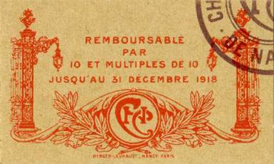 Billet de la Chambre de Commerce de Nancy - 25 centimes - remboursable jusqu'au 31 d�cembre 1918