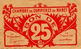 Billet de la Chambre de Commerce de Nancy - 25 centimes - remboursable jusqu'au 31 d�cembre 1918