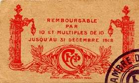 Billet de la Chambre de Commerce de Nancy - 25 centimes - remboursable jusqu'au 31 d�cembre 1918