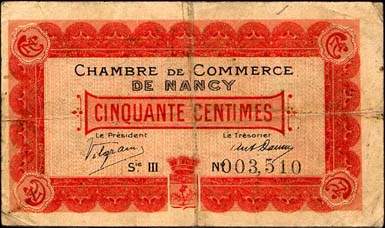 Billet de la Chambre de Commerce de Nancy - 50 centimes - 1er janvier 1916 - s�rie III