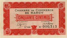 Billet de la Chambre de Commerce de Nancy - 50 centimes - 1er janvier 1916 - s�rie OOO