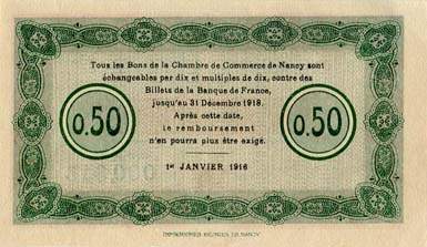 Billet de la Chambre de Commerce de Nancy - 50 centimes - 1er janvier 1916 - s�rie OOO
