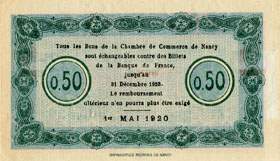Billet de la Chambre de Commerce de Nancy - 50 centimes - 1er mai 1920 - s�rie 22M - num�ro 005,329