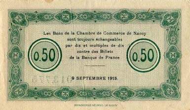 Billet de la Chambre de Commerce de Nancy - 50 centimes - 9 septembre 1915 - série B