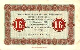 Billet de la Chambre de Commerce de Nancy - 1 franc - 1er janvier 1921 - sans filigrane - s�rie 27P