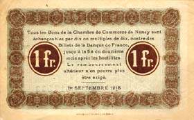 Billet de la Chambre de Commerce de Nancy - 1 franc - 1er septembre 1918