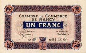 Billet de la Chambre de Commerce de Nancy - 1 franc - 1er avril 1917