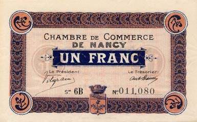 Billet de la Chambre de Commerce de Nancy - 1 franc - 1er avril 1917
