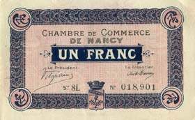 Billet de la Chambre de Commerce de Nancy - 1 franc - 1er d�cembre 1917