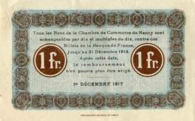 Billet de la Chambre de Commerce de Nancy - 1 franc - 1er d�cembre 1917