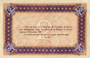 Billet de la Chambre de Commerce de Nancy - 2 francs - 1er mai 1919