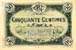 Billet de la Chambre de Commerce de Nevers - 50 centimes - délibération du 1er juillet 1920