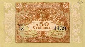 Billet de la Chambre de Commerce de N�mes - 50 centimes - d�lib�ration du 4 juin 1915 - 1917-1922 - s�rie en noir