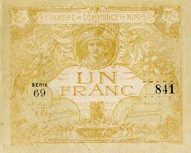 Billet de la Chambre de Commerce de N�mes - 1 franc - remboursement avant le 31 d�cembre 1922 - 1917-1922 - s�rie 69
