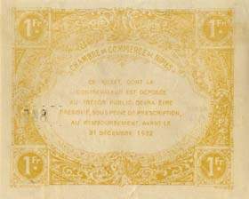 Billet de la Chambre de Commerce de N�mes - 1 franc - remboursement avant le 31 d�cembre 1922 - 1917-1922 - s�rie 69