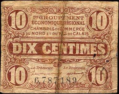Billet des Chambres de Commerce du Nord et du Pas-de-Calais - 10 centimes - Echangeables jusqu'au 31 d�cembre 1925