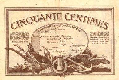 Billet des Chambres de Commerce du Nord et du Pas-de-Calais - 50 centimes - Echangeables jusqu'au 31 d�cembre 1925 - s�rie avec lettre seule (M)