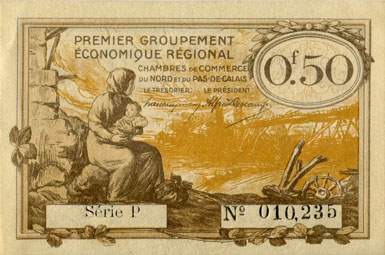 Billet des Chambres de Commerce du Nord et du Pas-de-Calais - 50 centimes - Echangeables jusqu'au 31 d�cembre 1925 - s�rie avec lettre seule (P)