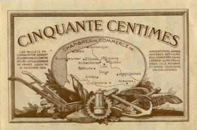 Billet des Chambres de Commerce du Nord et du Pas-de-Calais - 50 centimes - Echangeables jusqu'au 31 d�cembre 1925 - s�rie avec lettre seule (P)