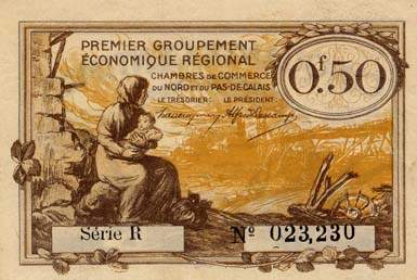 Billet des Chambres de Commerce du Nord et du Pas-de-Calais - 50 centimes - Echangeables jusqu'au 31 d�cembre 1925 - s�rie avec lettre seule (R)