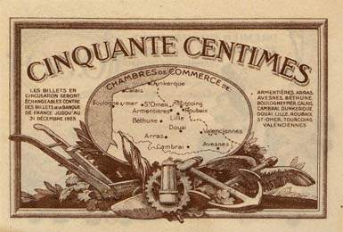 Billet des Chambres de Commerce du Nord et du Pas-de-Calais - 50 centimes - Echangeables jusqu'au 31 d�cembre 1925 - s�rie avec lettre seule (R)